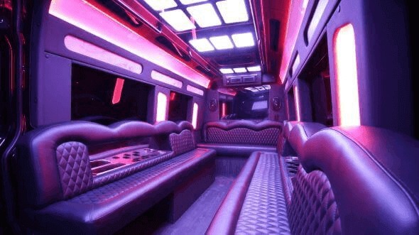 Interior of Charter Bus Company New York City's 15 Passenger Party Bus in New York City